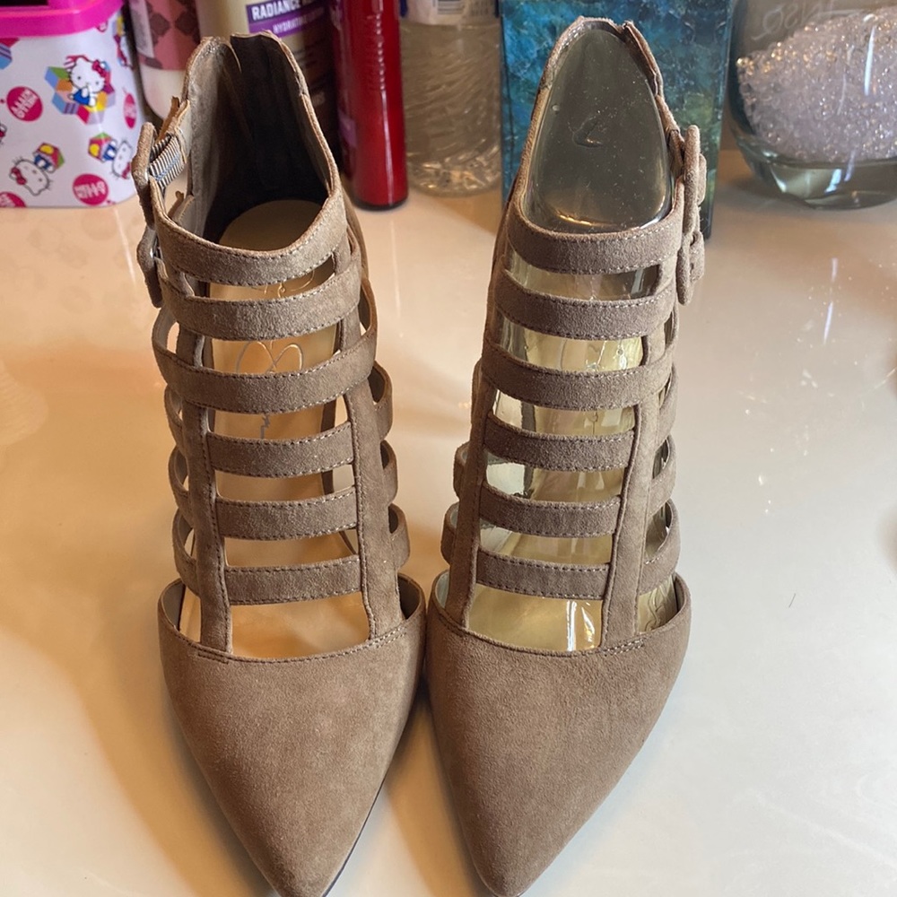 Jessica Simpson suede tan heels